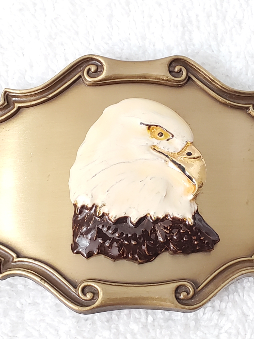 1978 Vintage Raintree American Bald Eagle Belt Buckle Hand Painted Enamel Brass